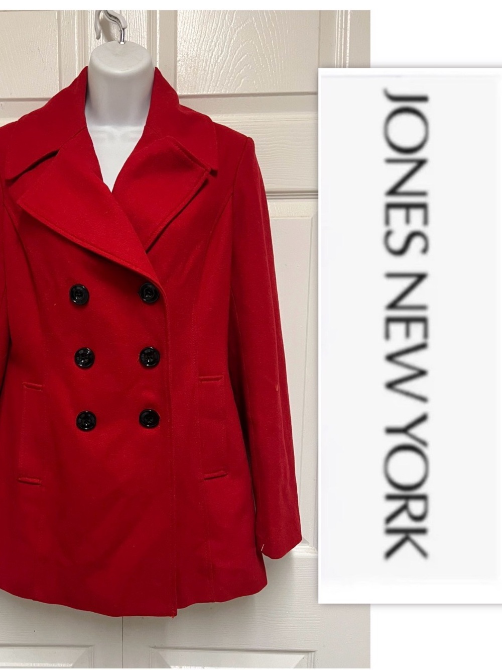 Jones New York Red Double-Breasted Pea Coat